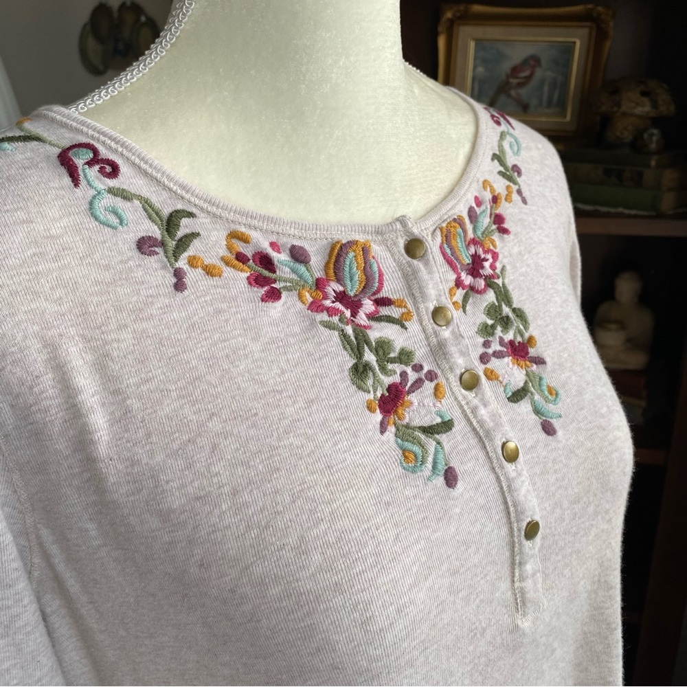 Chaps Boho Flower Embroidered Top - Picture 6 of 7
